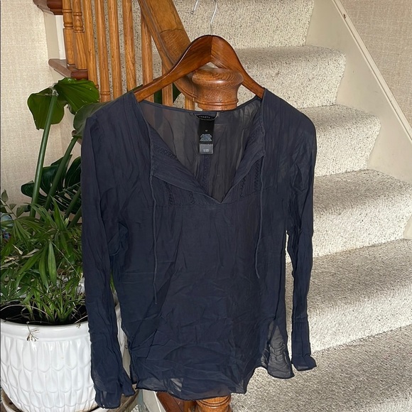 Kenneth Cole Silk Cotton Elegant Navy Blue Women's Tunic Top - Picture 1 of 11